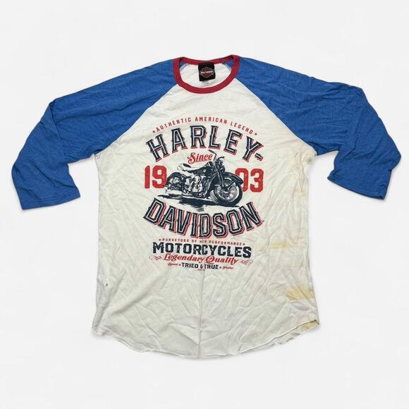Harley-Davidson Raglan 3/4 Sleeve Graphic Tee Men’s Size L USA - Picture 1 of 6